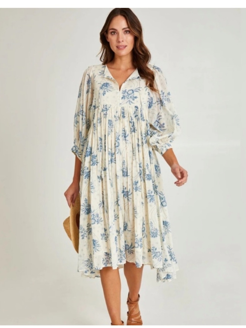 Talisman Wisteria Dress M/L Floral Boho Cottagecore Cotton Midi Peasant Dress